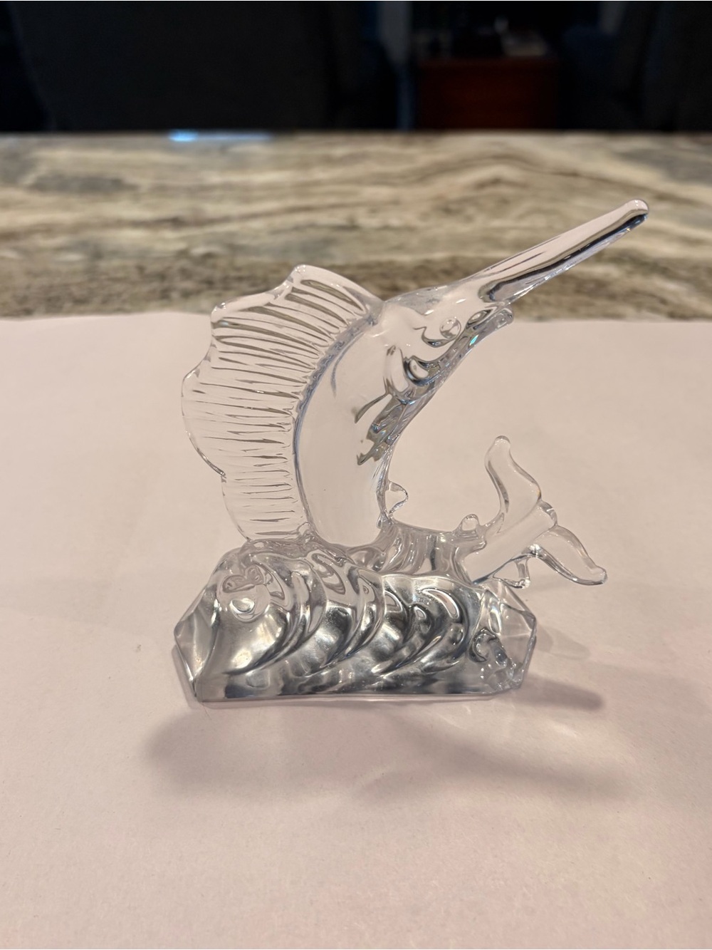 Vtg Duncan Miller Figurine Swordfish Clear Glass Marine Animal Figurine